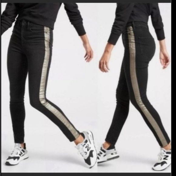 Athleta 'Sculptek Metallic Tuxedo Stripe' Black Jeans - Picture 10 of 12